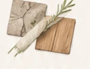 Materialmuster und Zweig für die Gartengestaltung